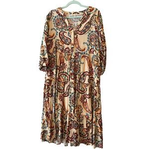 Kate & Sam maxi dress L ivory water color paisley pattern
